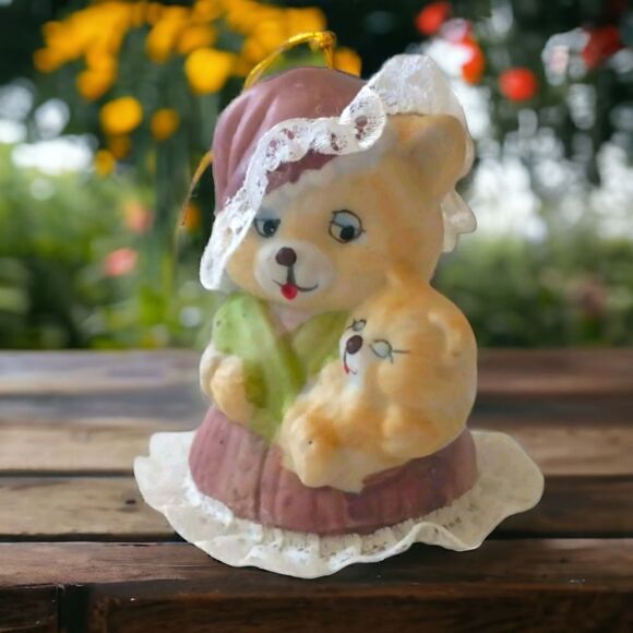 Caring Critters Chimer Ornament Bisque Porcelain Christmas Bell Mom Kitty Kitten - Picture 15 of 16